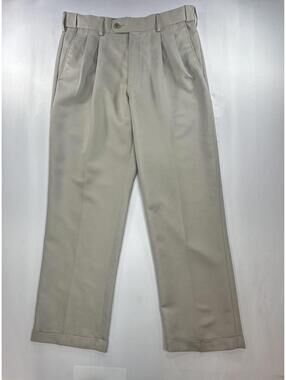 Savane Pleated Straight Leg Chinos Beige Mens 33/30